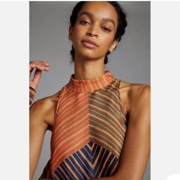 Anthropologie FARM RIO Geometric Halter‎ Maxi Dress Size XS Silky Earth Tones - Picture 2 of 14